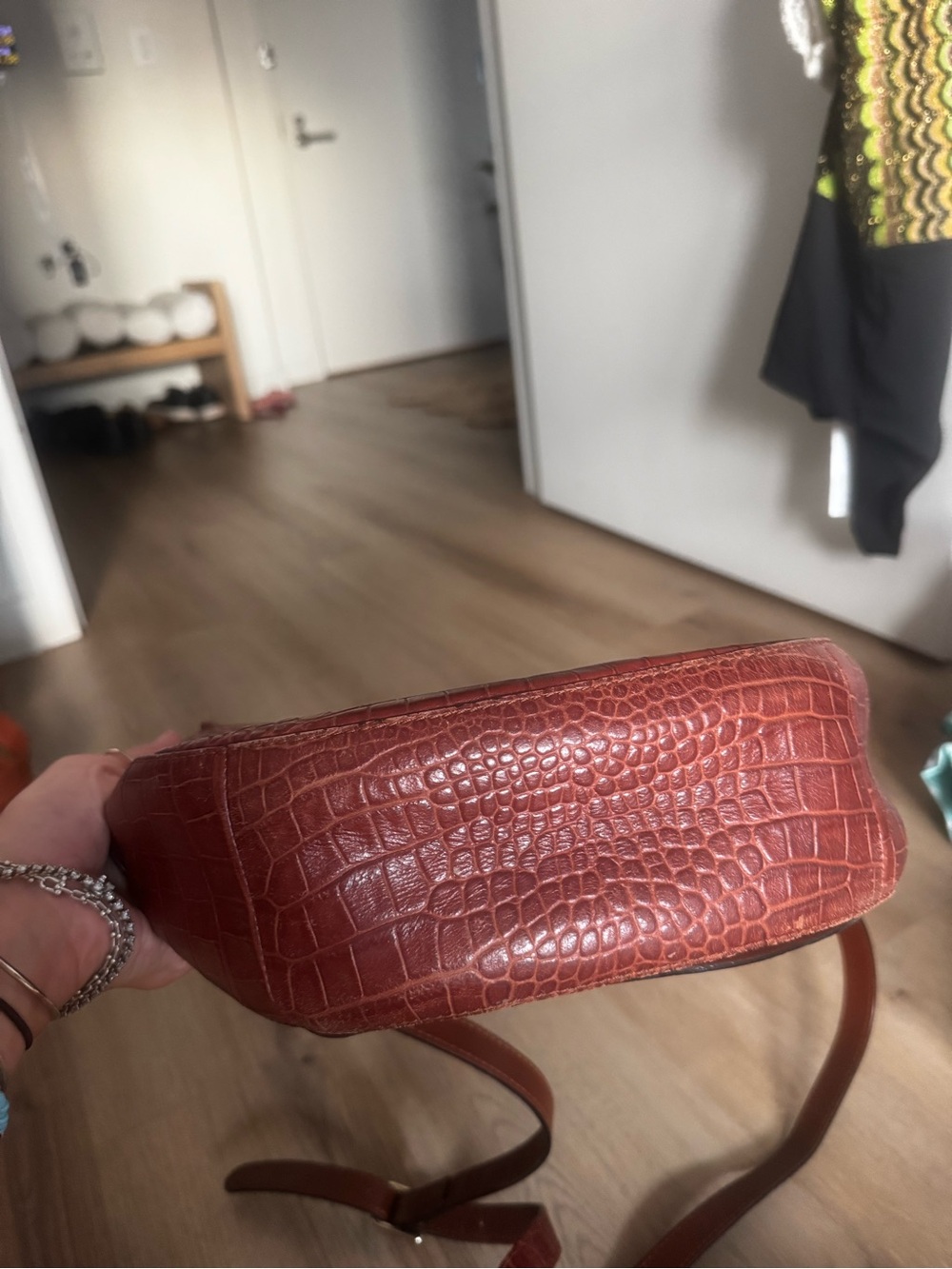 Longchamp Cavalcade Croc Leather Flap Crossbody Cognac  $600 AUTHENTIC - Picture 6 of 8